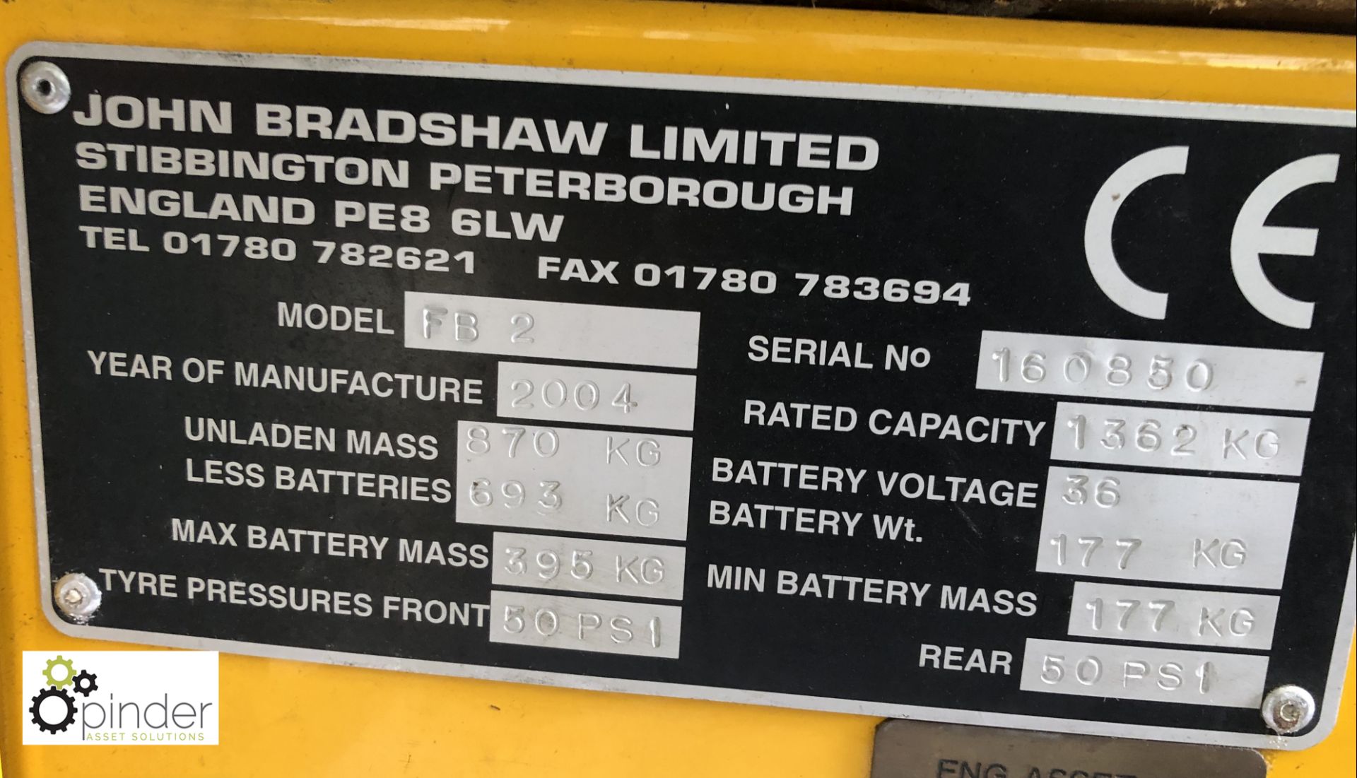 Bradshaw Electric FB2 Electric Flatbed Truck, rated capacity 1362kg, year 2004, serial number 160850 - Image 8 of 8