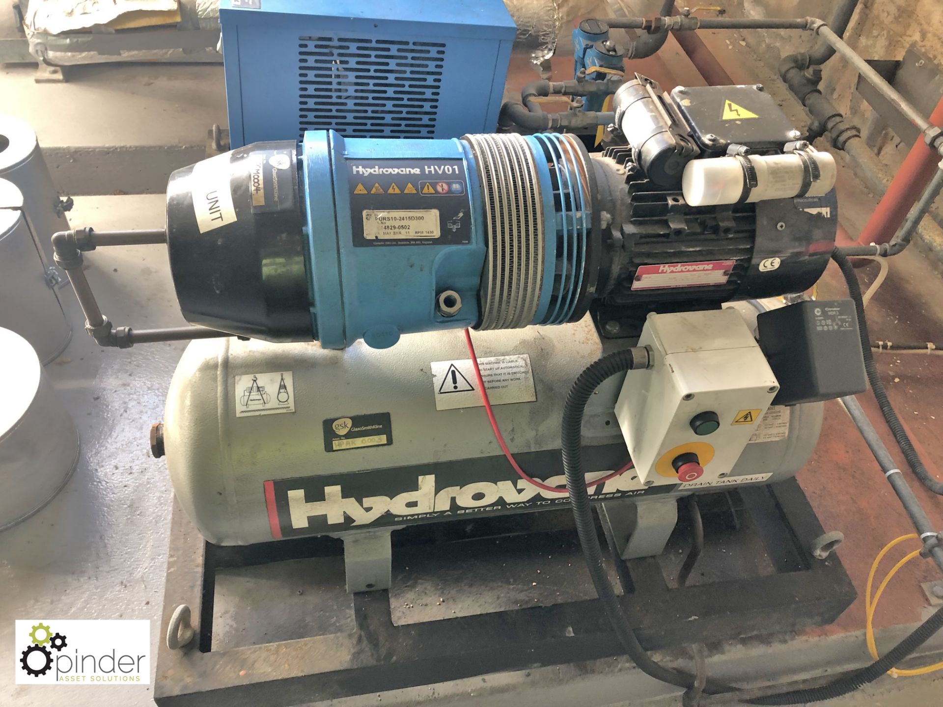 Hydrovane HV01 receiver mounted Vane Compressor, model PURS10.2415D300, 11bar, with Broom Wade - Image 2 of 3