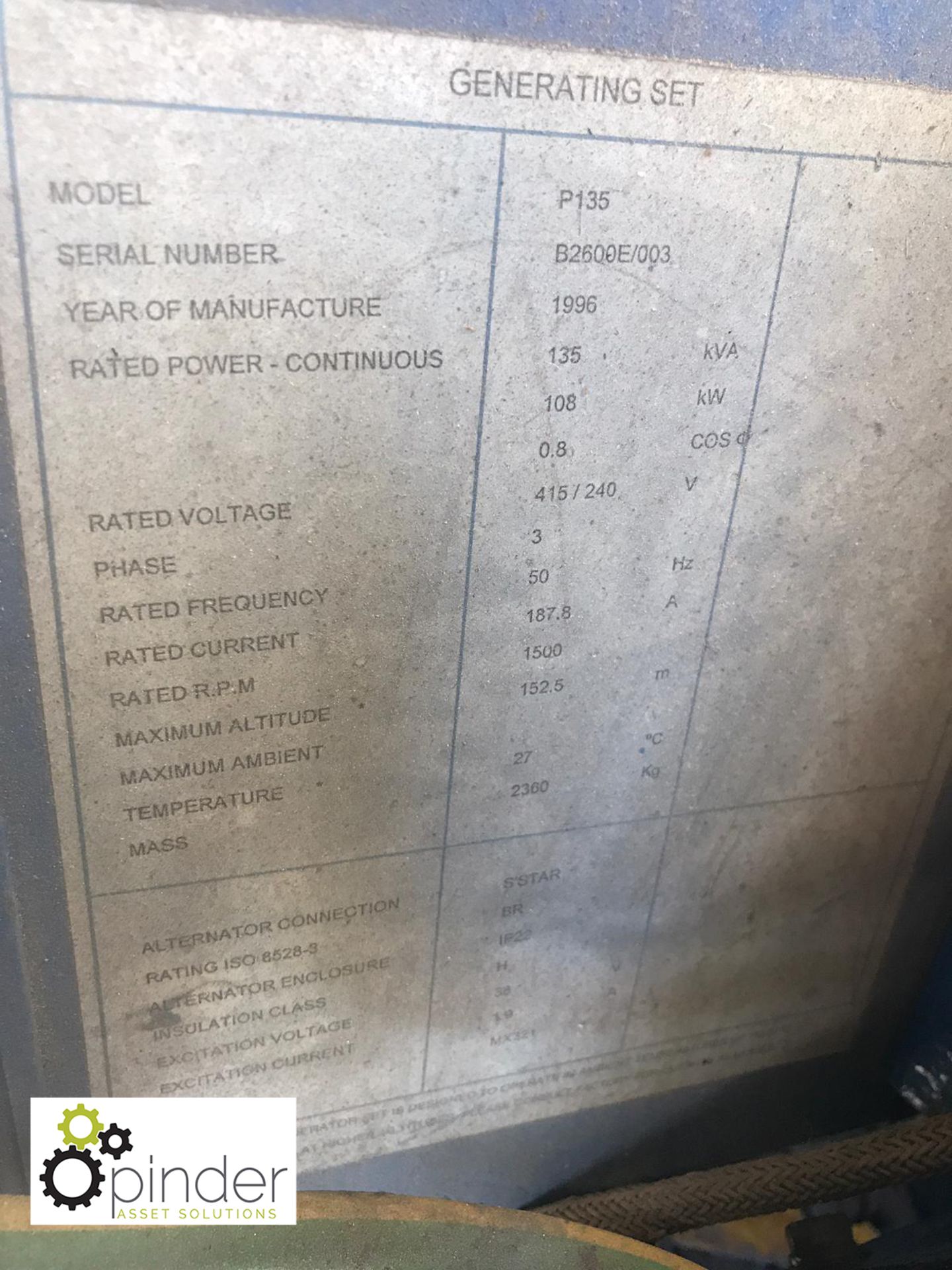 Woodlands Generators P135 Generator, year 1996, se - Image 7 of 7