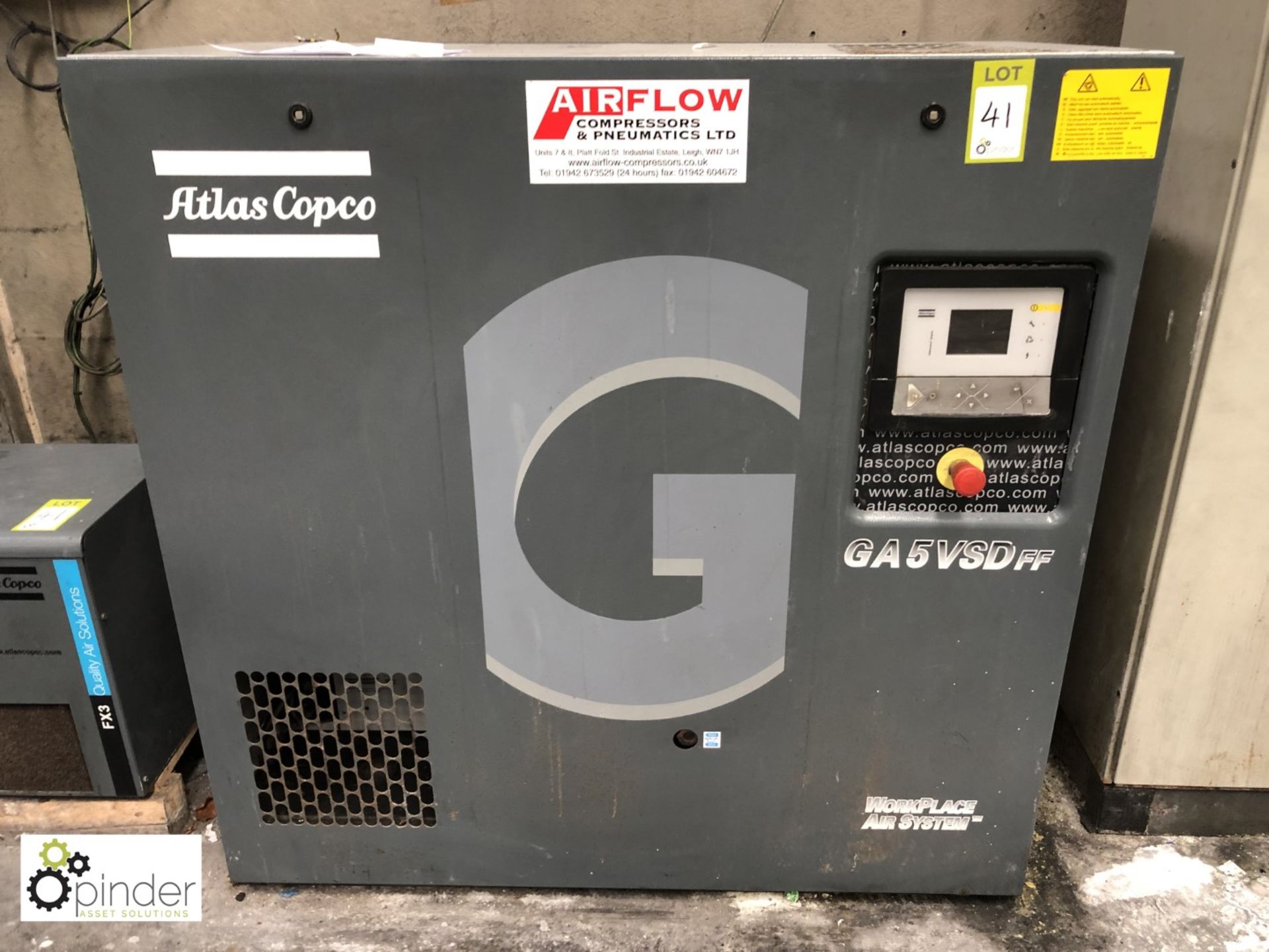 Atlas Copco GA5 VSD FF Packaged Compressor, 12.75bar max working pressure, year 2010, serial - Image 2 of 4