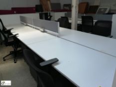 Herman Miller 6-person Desk Cluster, comprising 6 desks 1600mm x 800mm white, 2 privacy screens, 6