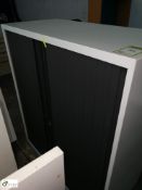 2 steel 2-door tambour front Cabinets, 1000mm x 470mm x 1150mm (1 cabinet with door missing)