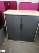 Wood topped steel 2-door tambour front Cabinet, 1000mm x 475mm x 1100mm