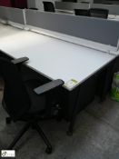Herman Miller 2-person Desk Cluster, comprising 2 desks 1800mm x 800mm white, privacy screen, 2