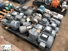 9 various Geared Motors, 3 various Electric Motors, Gearboxes, etc, to pallet (please note there