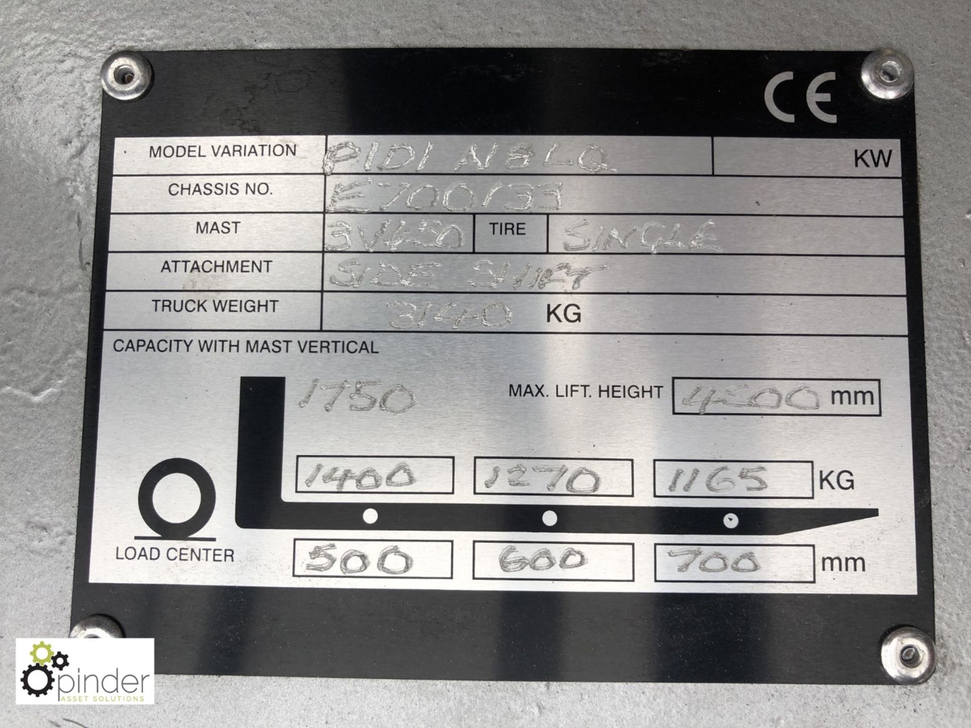 Nissan PIDI A18LQ LPG Forklift Truck, 1750kg capacity, 7056hours, triplex container spec mast, - Image 10 of 13