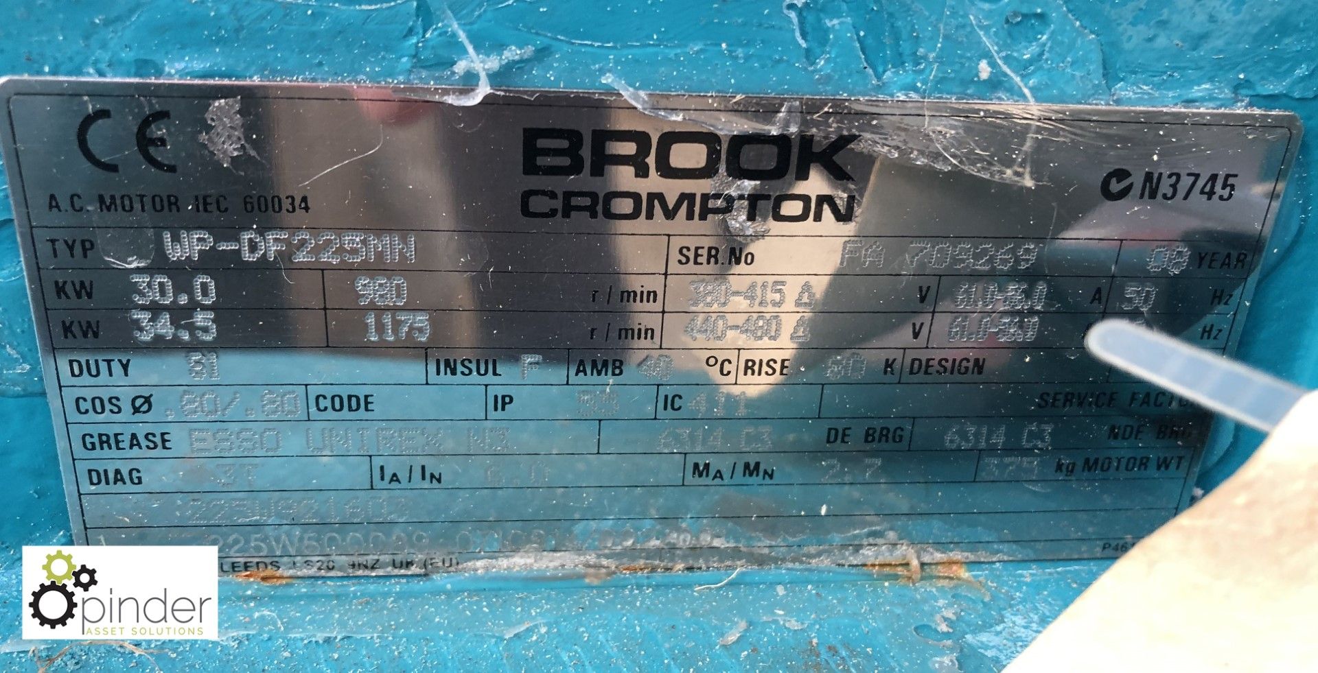 Brook Crompton WP-DF225MM Electric Motor, 30kw (please note there is a £5 plus VAT lift out charge - Image 2 of 2