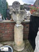 Reconstituted Stone Bust, of Pan on fluted stone column, 1730mm tall