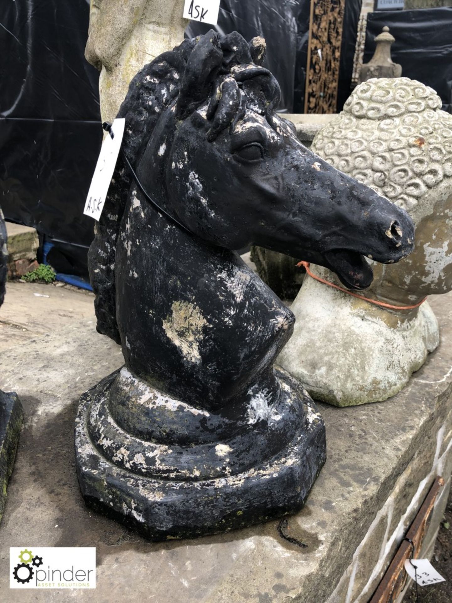 3 reconstituted Stone Horses Heads on Bases, mid 1 - Image 3 of 4