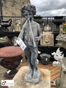 Victorian Lead Statue Boy, playing twin flutes, 800mm tall