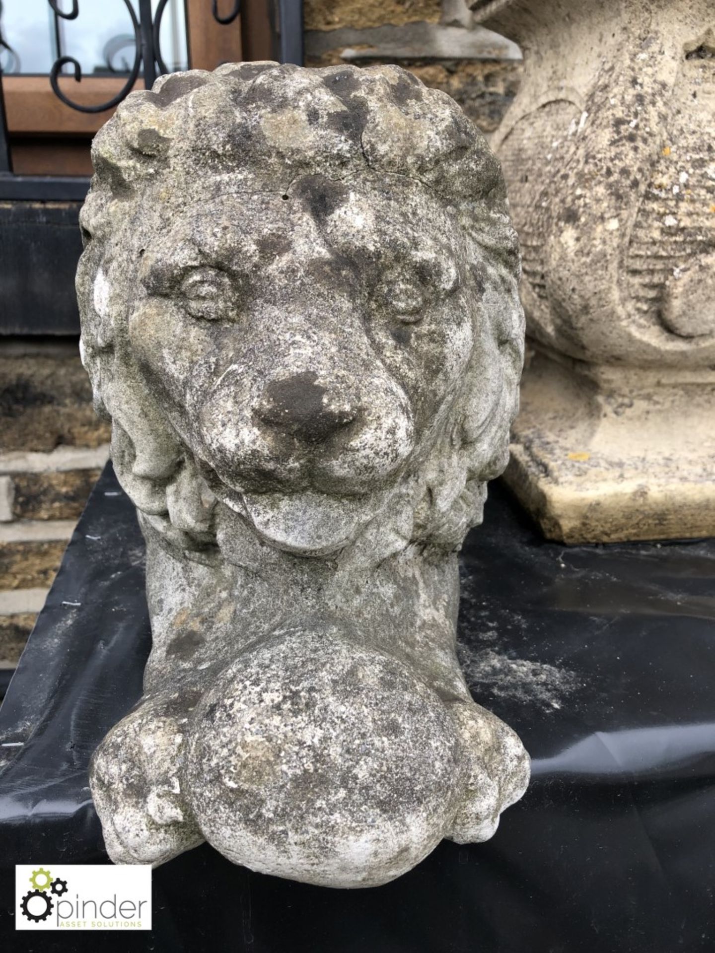 Pair of reconstituted Lions with ball, mid 1900s - Image 2 of 4