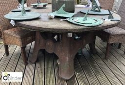 Large circular Granite Table Top, sat on cast iron