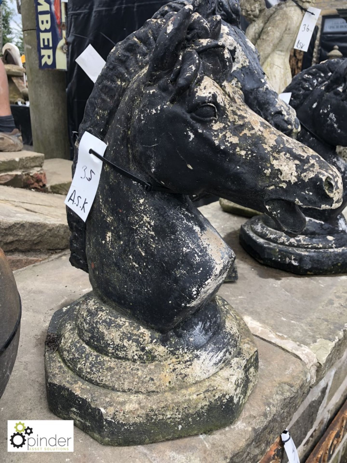 3 reconstituted Stone Horses Heads on Bases, mid 1 - Image 2 of 4