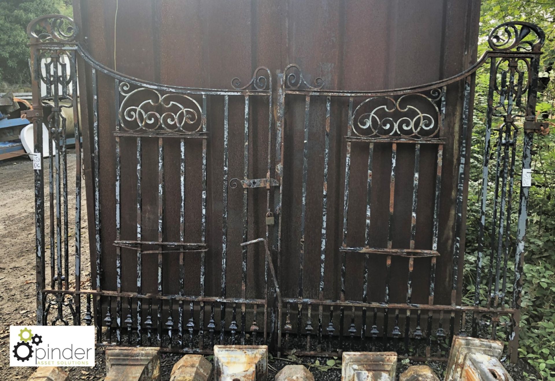 Pair Art Nouveau wrought iron Gates, 3000mm x 2050mm max (please note this lot is located at The