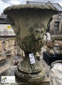 Victorian Yorkshire Stone carved Urn with lion and lion mask gadrooning on a fluted base, 720mm
