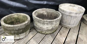 3 reconstituted Stone Barrel Planters, sizes large