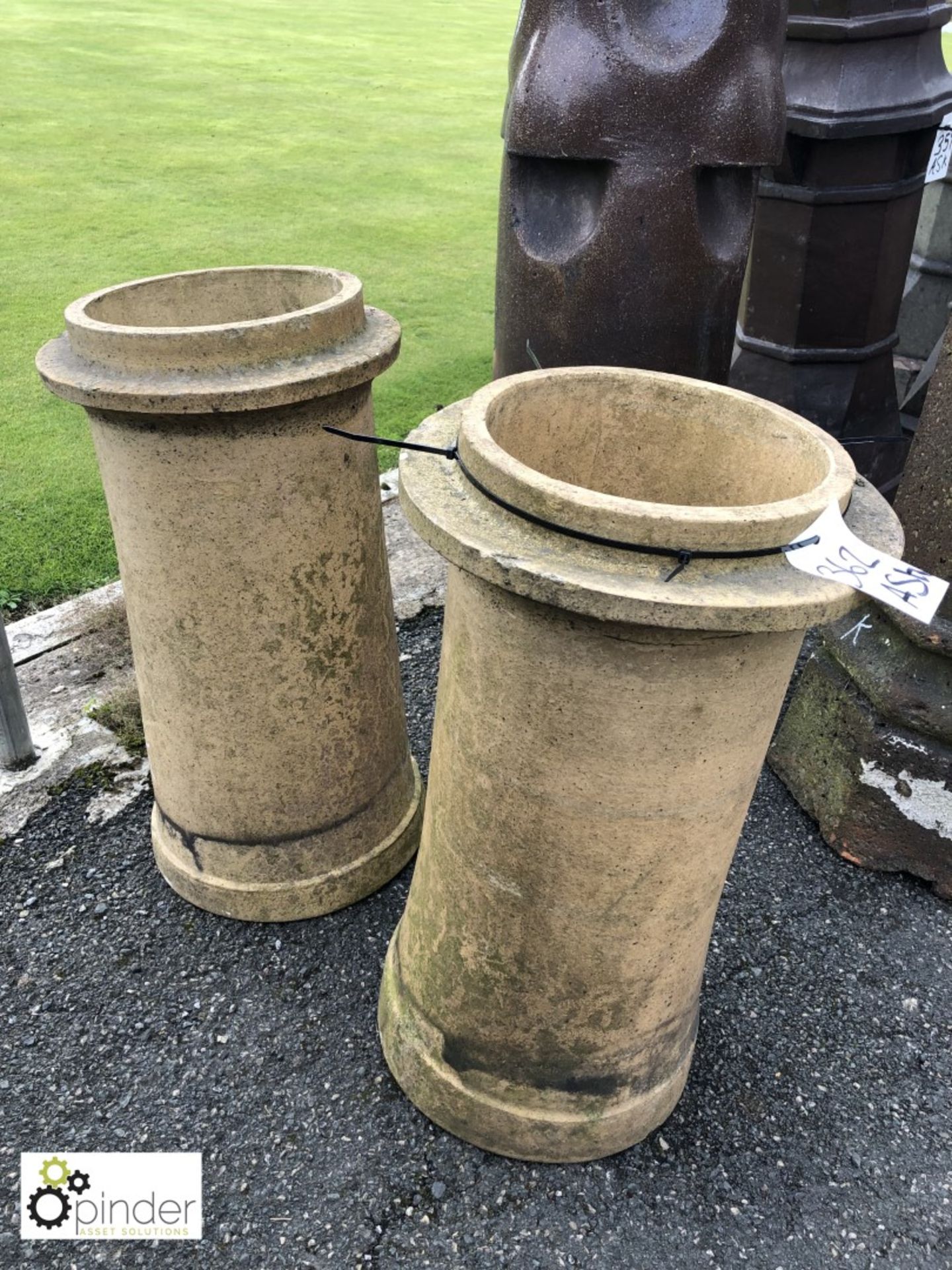 Pair buff terracotta Chimney Pots, 640mm tall