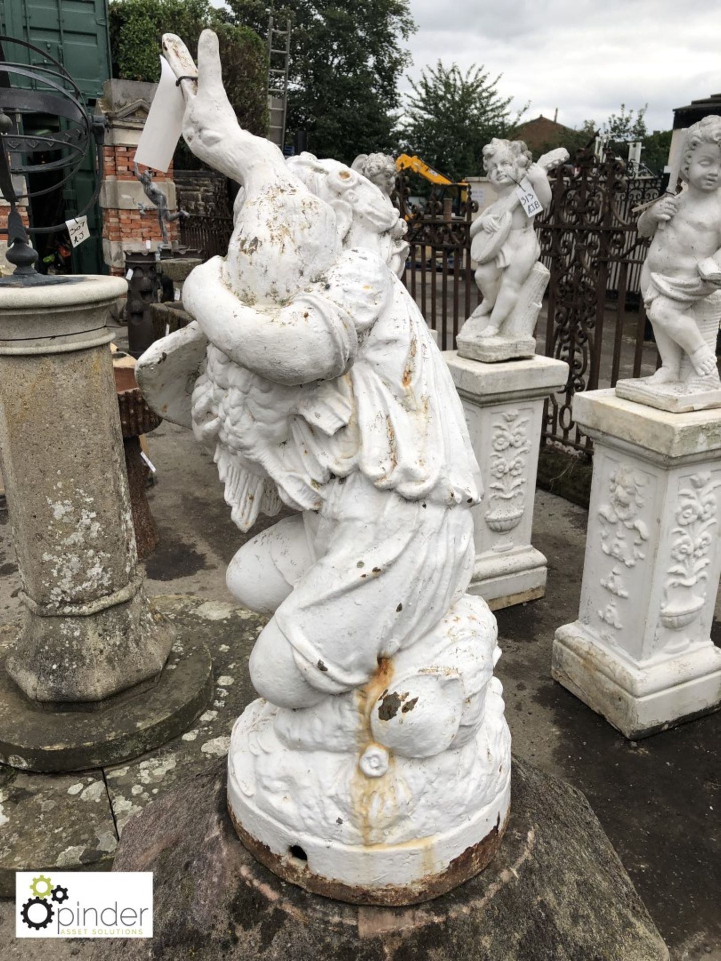 Cast iron French Fountain of young boy holding a duck, attributed to JJ Ducel, 780mm tall - Image 2 of 2