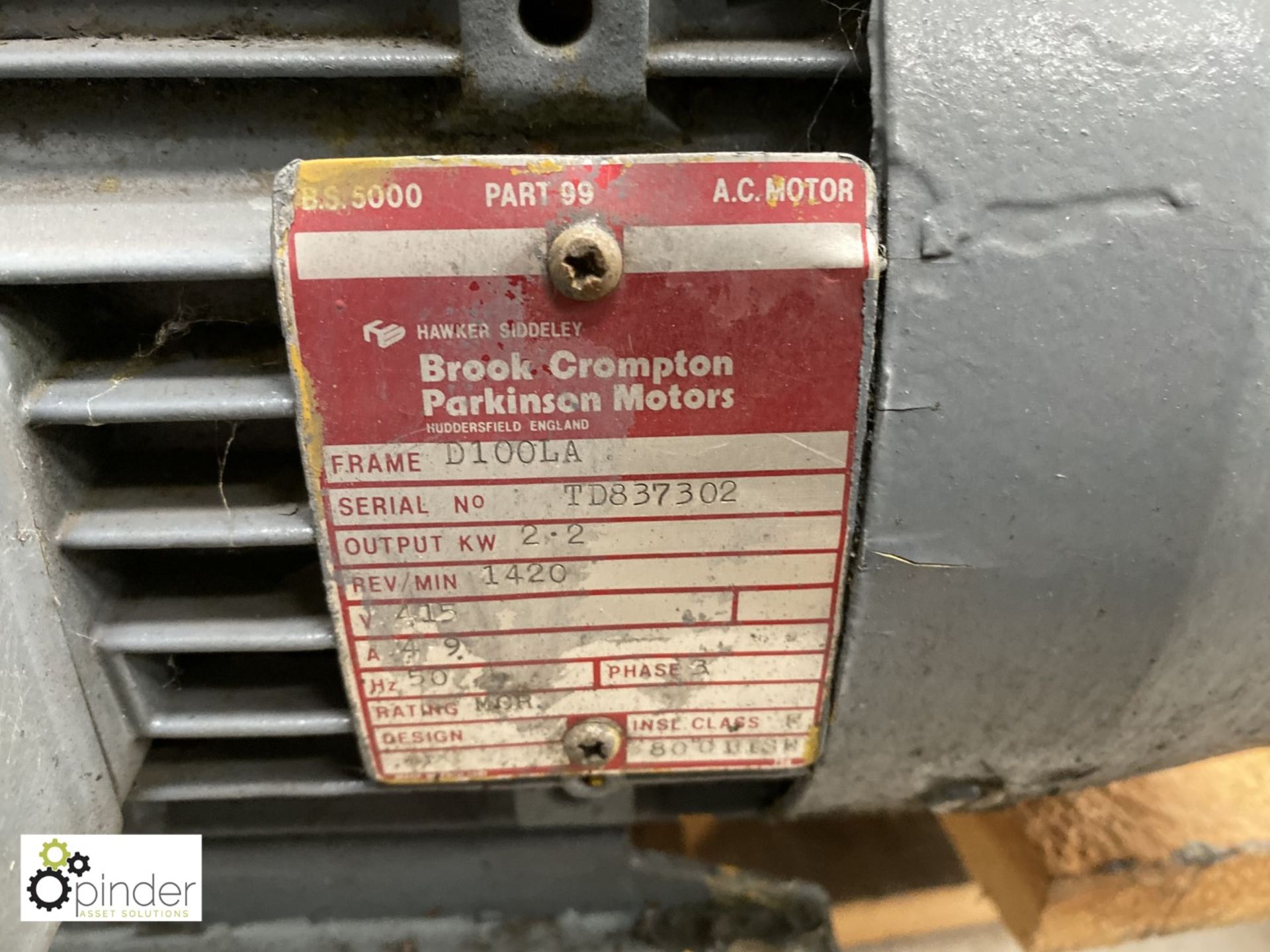 Brook Crompton D100LA AC Motor, 2.2kw - Image 2 of 2