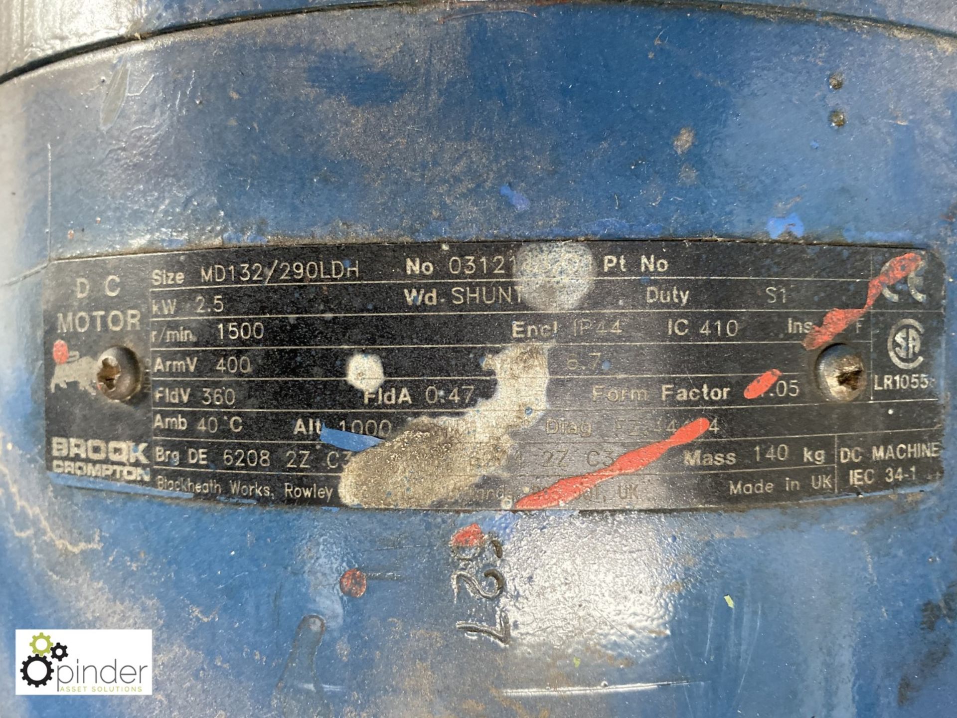 Brook Crompton MD132/290LDH DC Motor, 2.5kw - Image 3 of 3