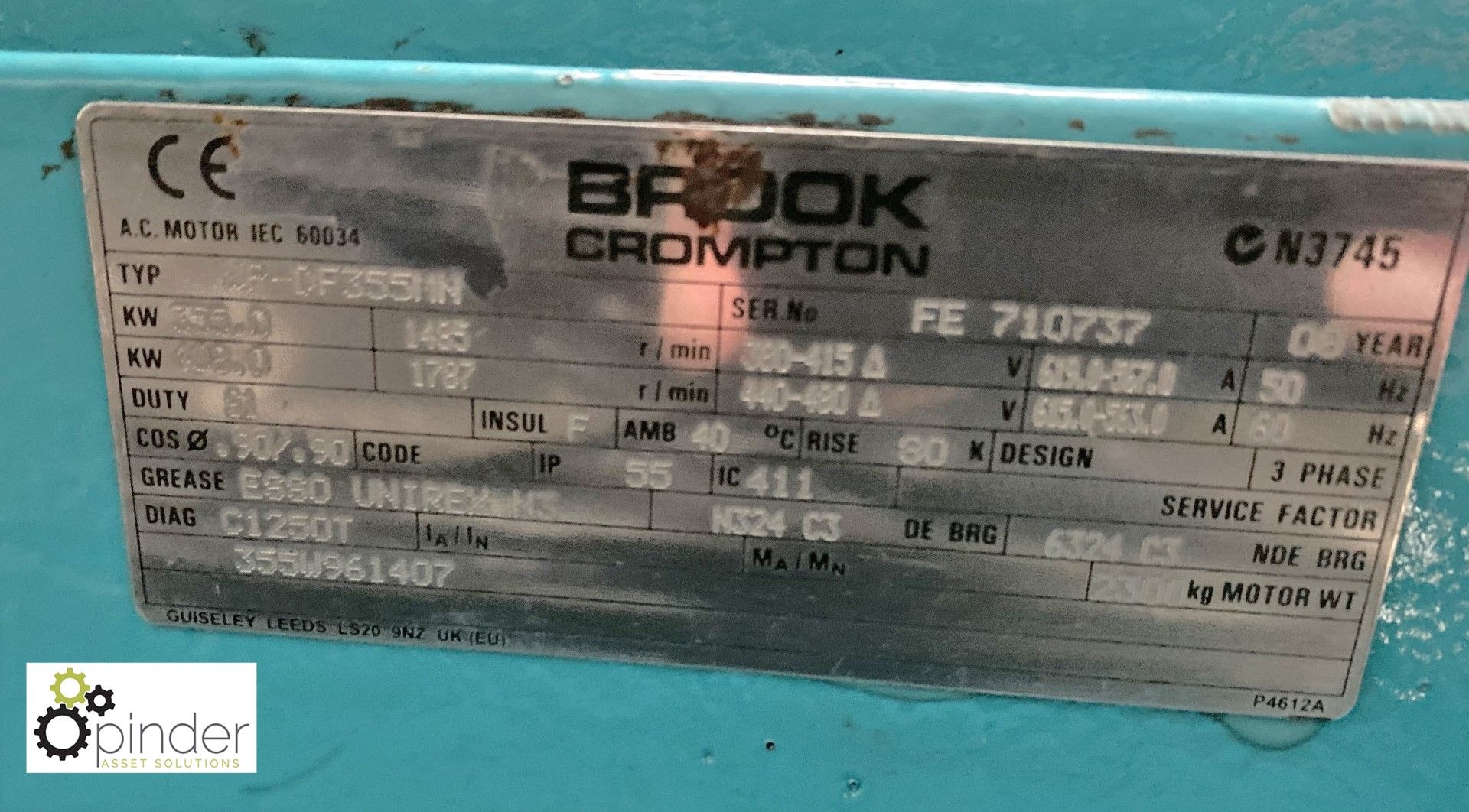 Brook Crompton WP-DF355MN AC Motor, 355kw - Image 3 of 3