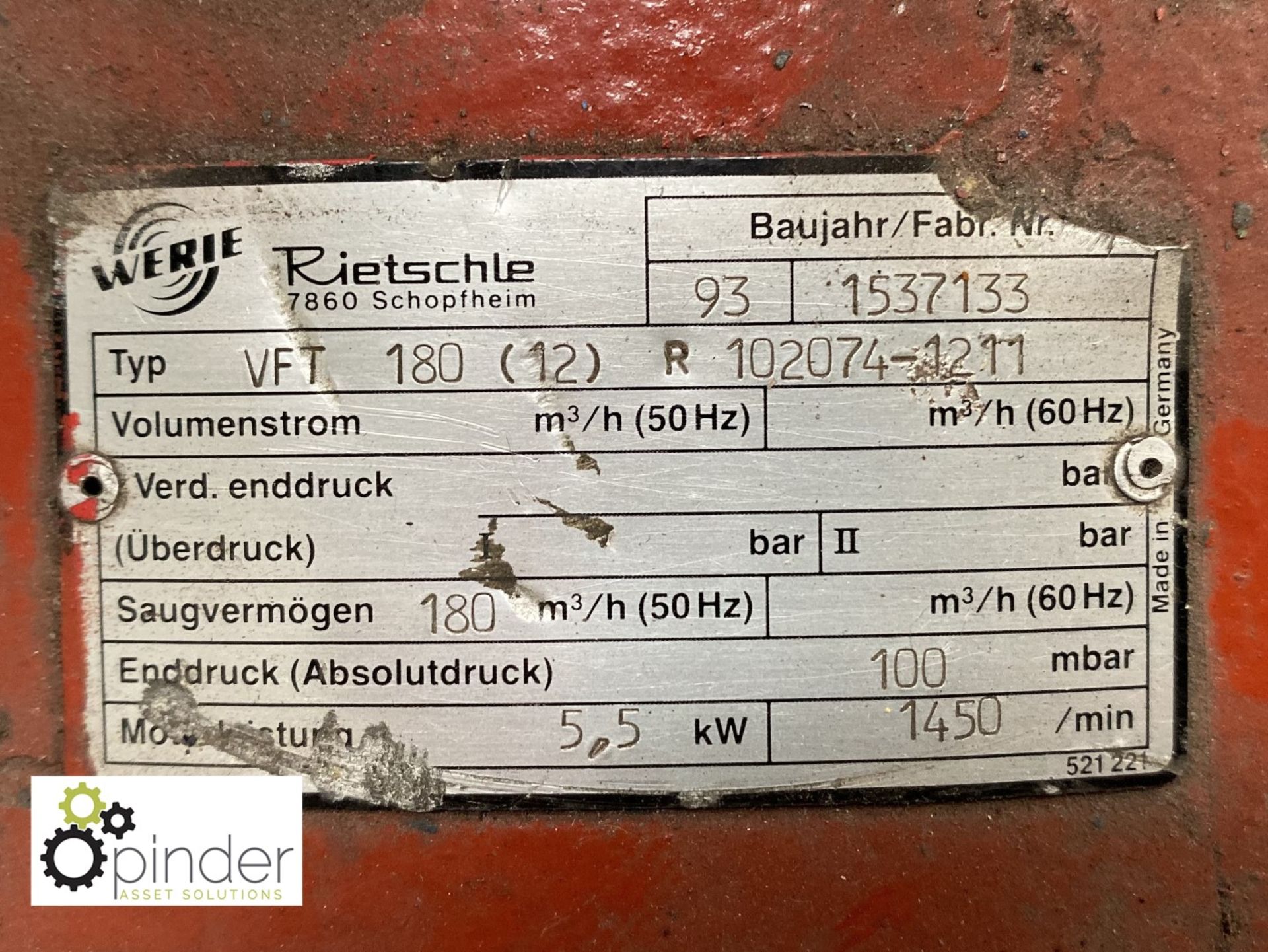Rietschle VFT180 (12) Vacuum Pump, 180m³/hr, 5.5kw - Image 3 of 3