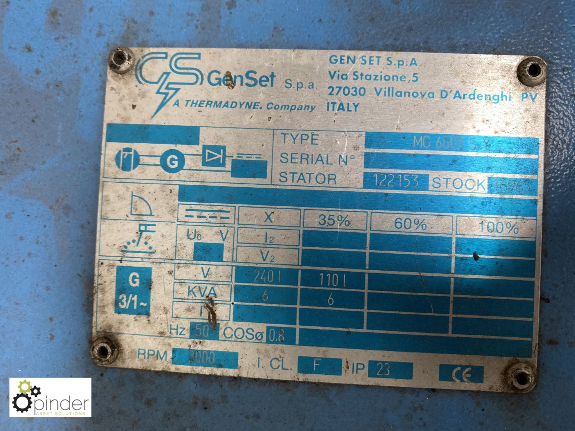 Gen Set MG6000 S-Y diesel driven Generator Set, 6kva, 2551hours, 110volt and 240volt 32amp outlets - Image 6 of 6