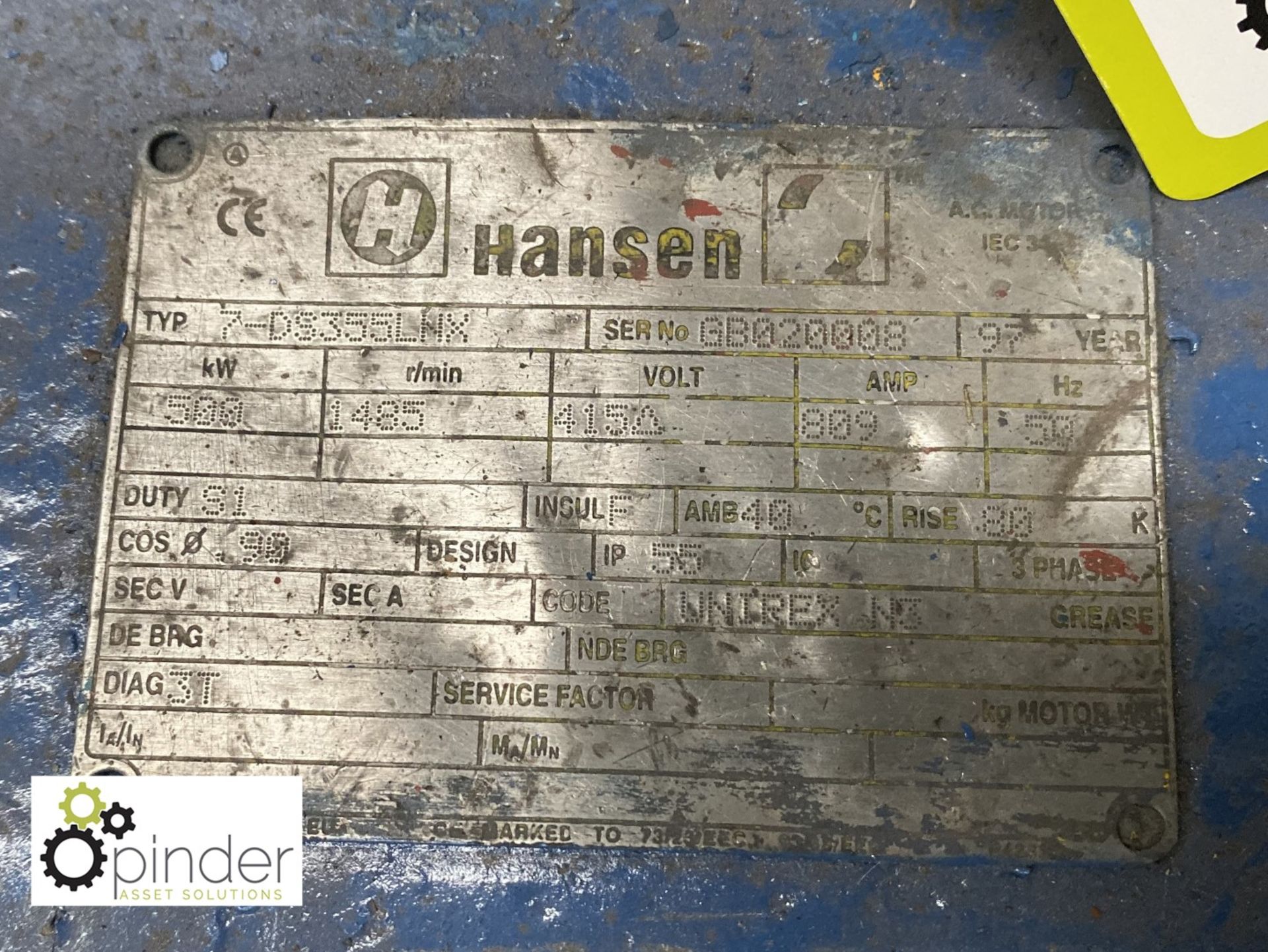 Hansen 7-DS355 LNX AC Motor, 500kw - Image 2 of 2