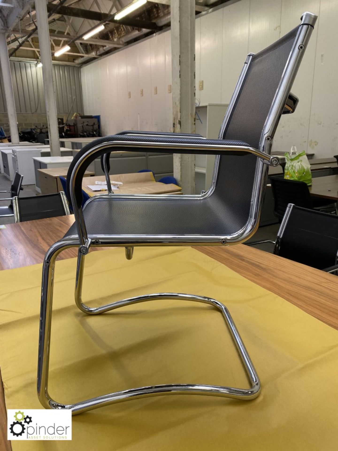 Set 4 Sitland chrome framed cantilever Meeting Chairs, leather effect mesh - Image 2 of 5