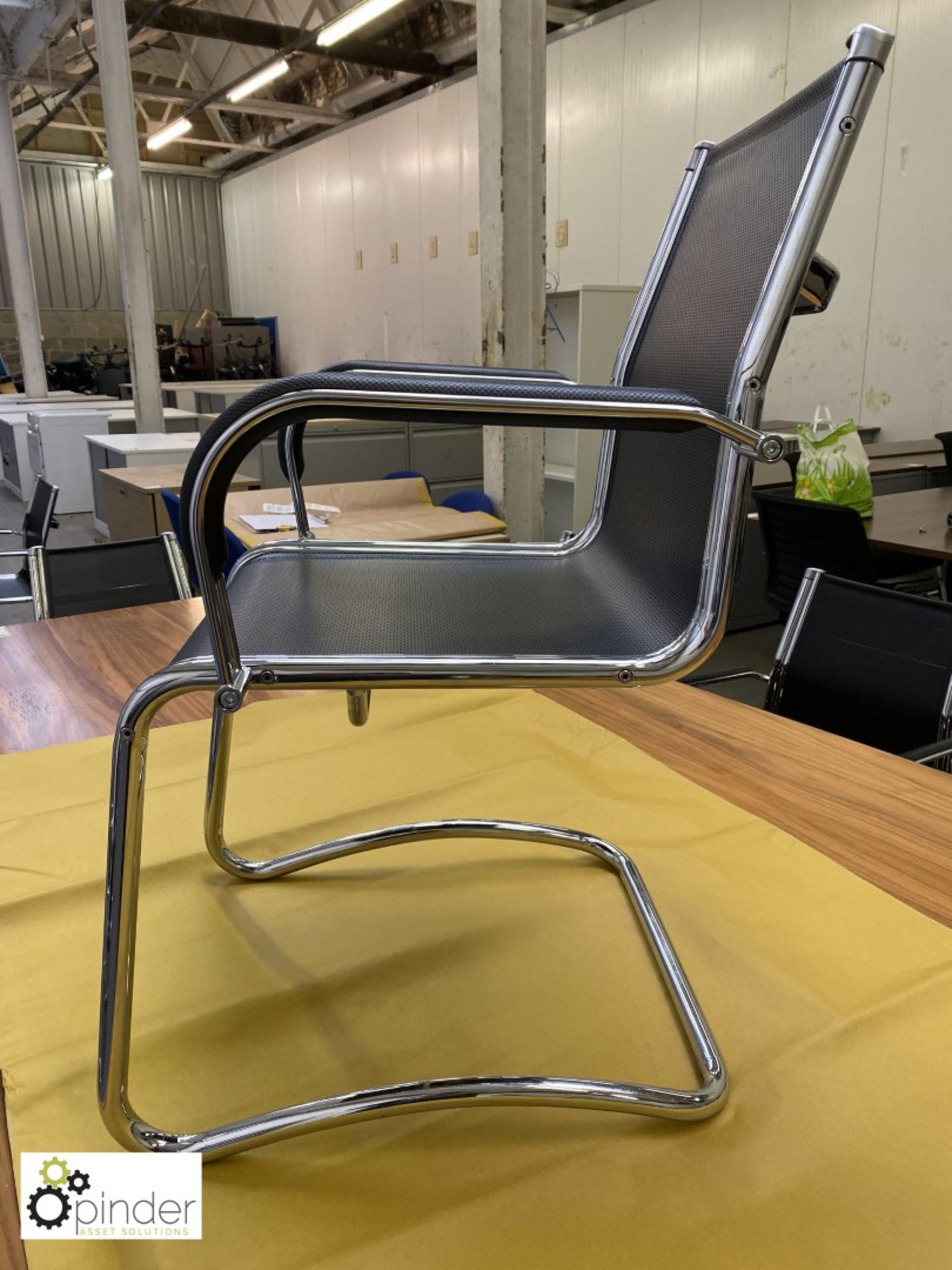 Set 4 Sitland chrome framed cantilever Meeting Chairs, leather effect mesh - Image 2 of 5