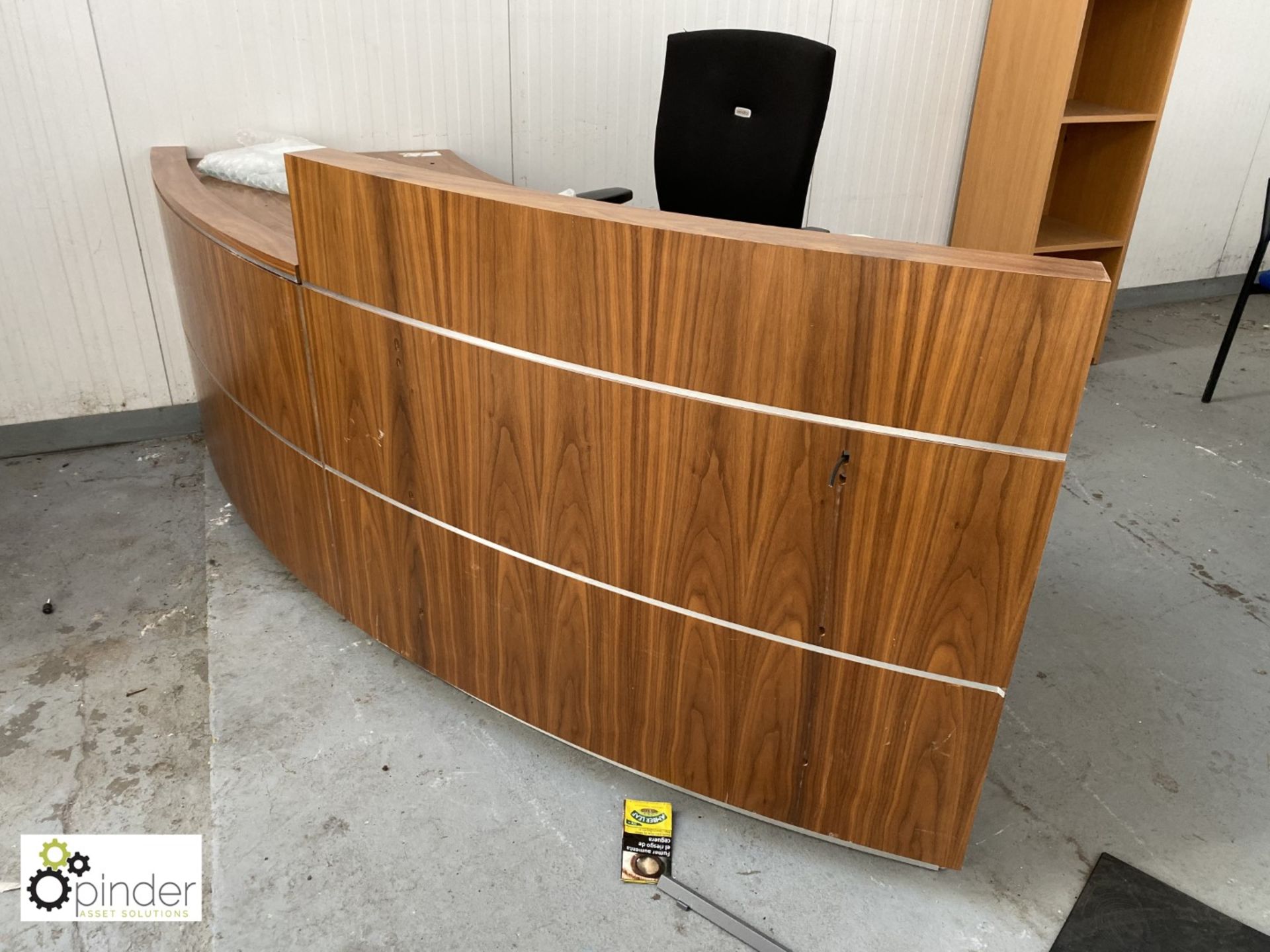 Walnut effect 2-section curved Reception Desk with walnut 3-drawer pedestal and Senator - Image 4 of 4