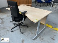 Beech effect shaped Workstation, 1600mm x 1000mm max, with Senator upholstered swivel office