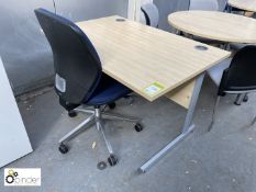 Light oak effect cantilever Desk, 1200mm x 800mm, with Orangebox upholstered swivel chair, blue
