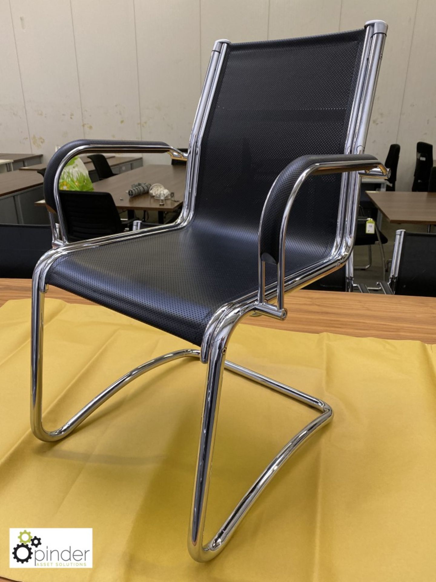 Set 4 Sitland chrome framed cantilever Meeting Chairs, leather effect mesh