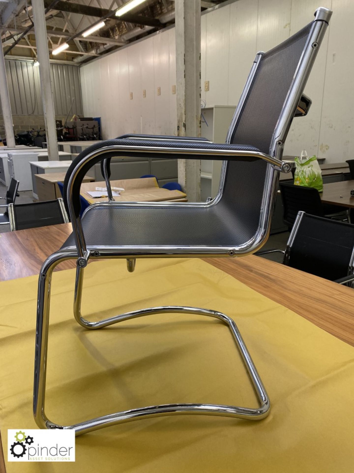 Set 4 Sitland chrome framed cantilever Meeting Chairs, leather effect mesh - Image 2 of 5