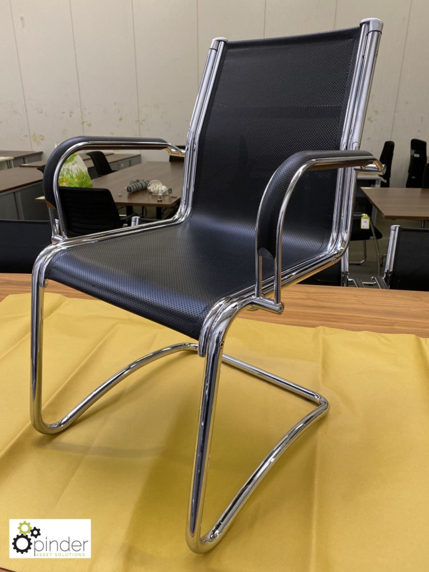 Set 4 Sitland chrome framed cantilever Meeting Chairs, leather effect mesh