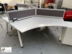 3-person Desk Pod, white, with 3 privacy screens