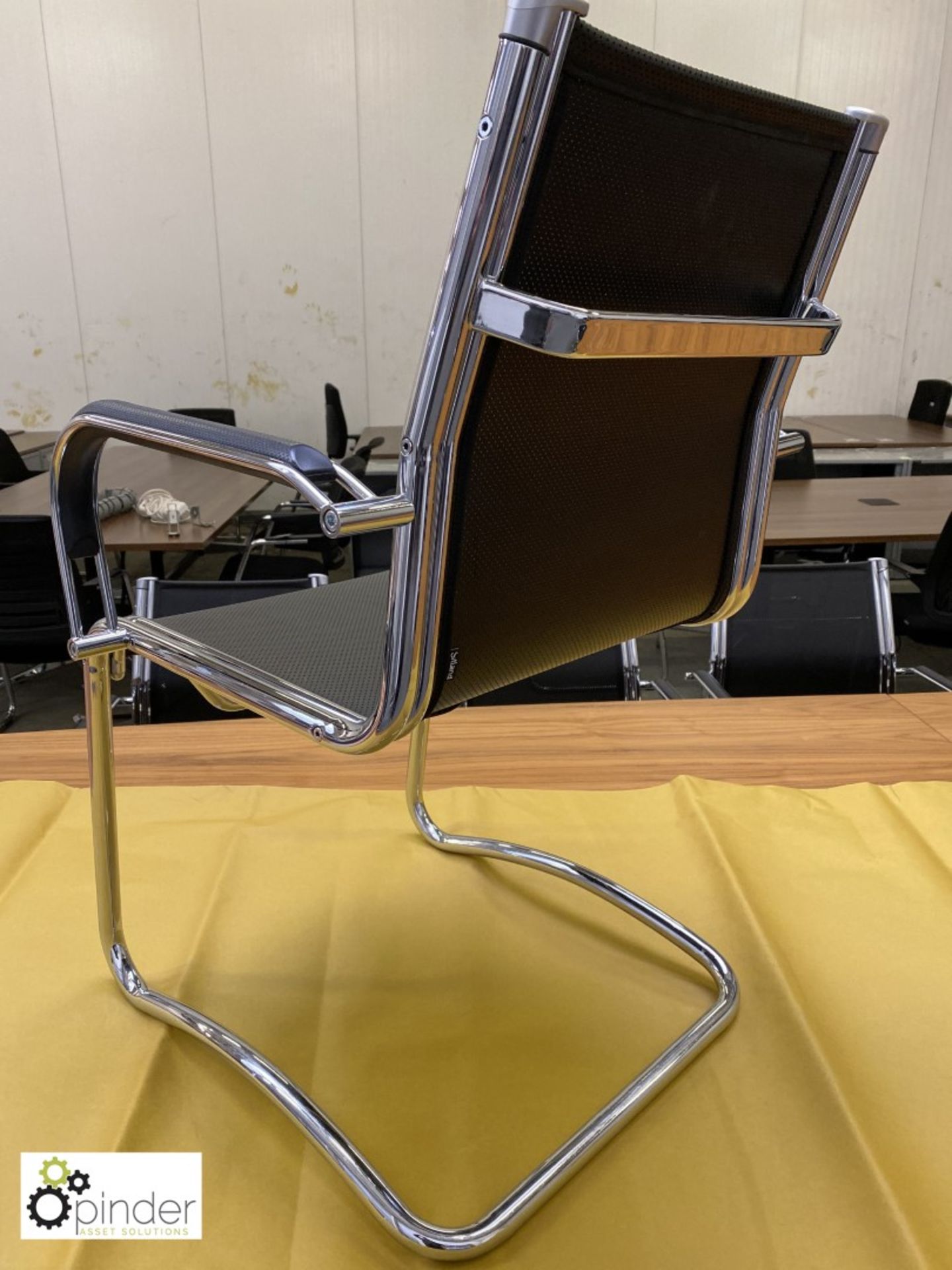 Set 3 Sitland chrome framed cantilever Meeting Chairs, leather effect mesh - Image 3 of 5