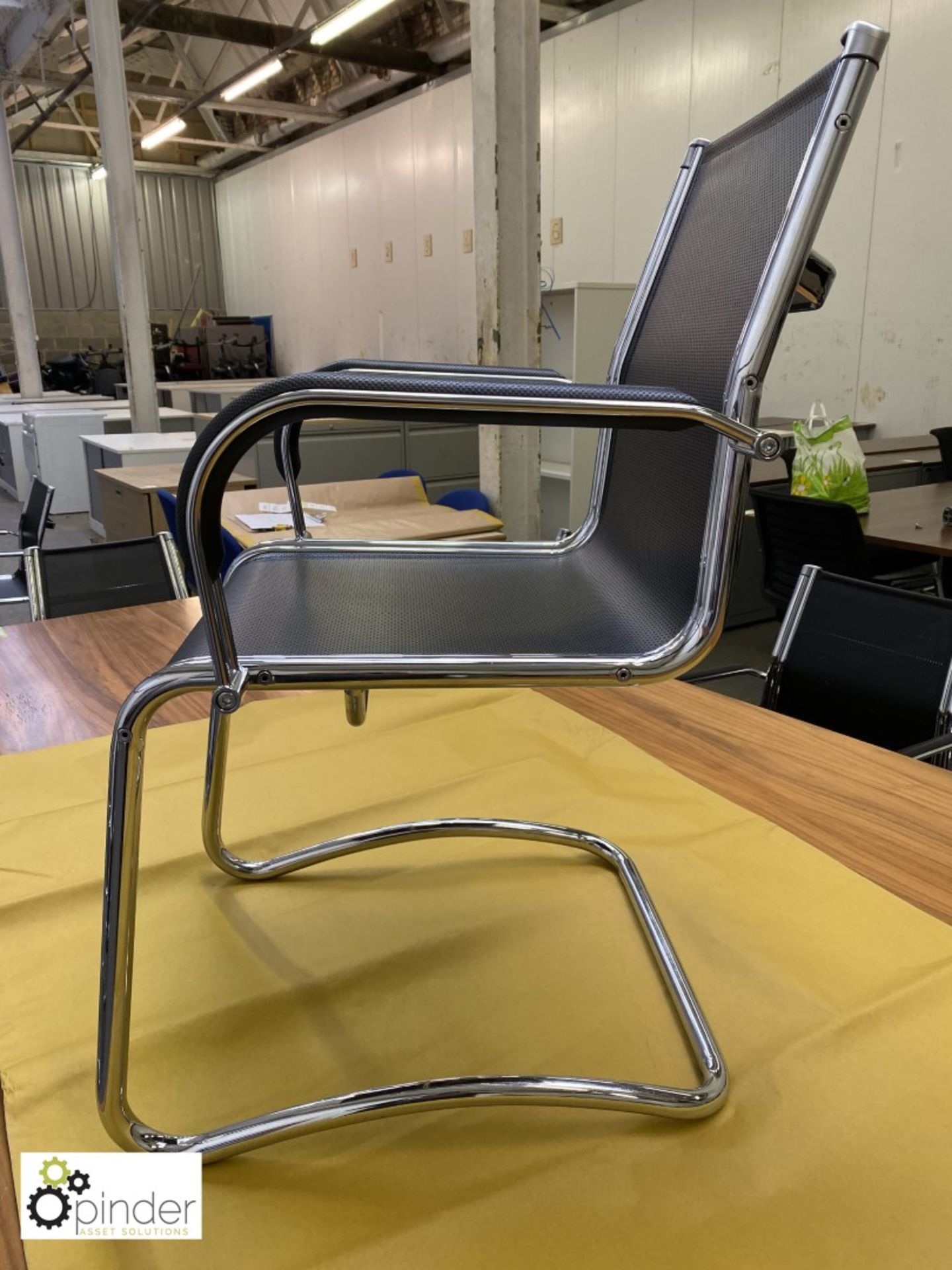 Set 4 Sitland chrome framed cantilever Meeting Chairs, leather effect mesh - Image 2 of 5