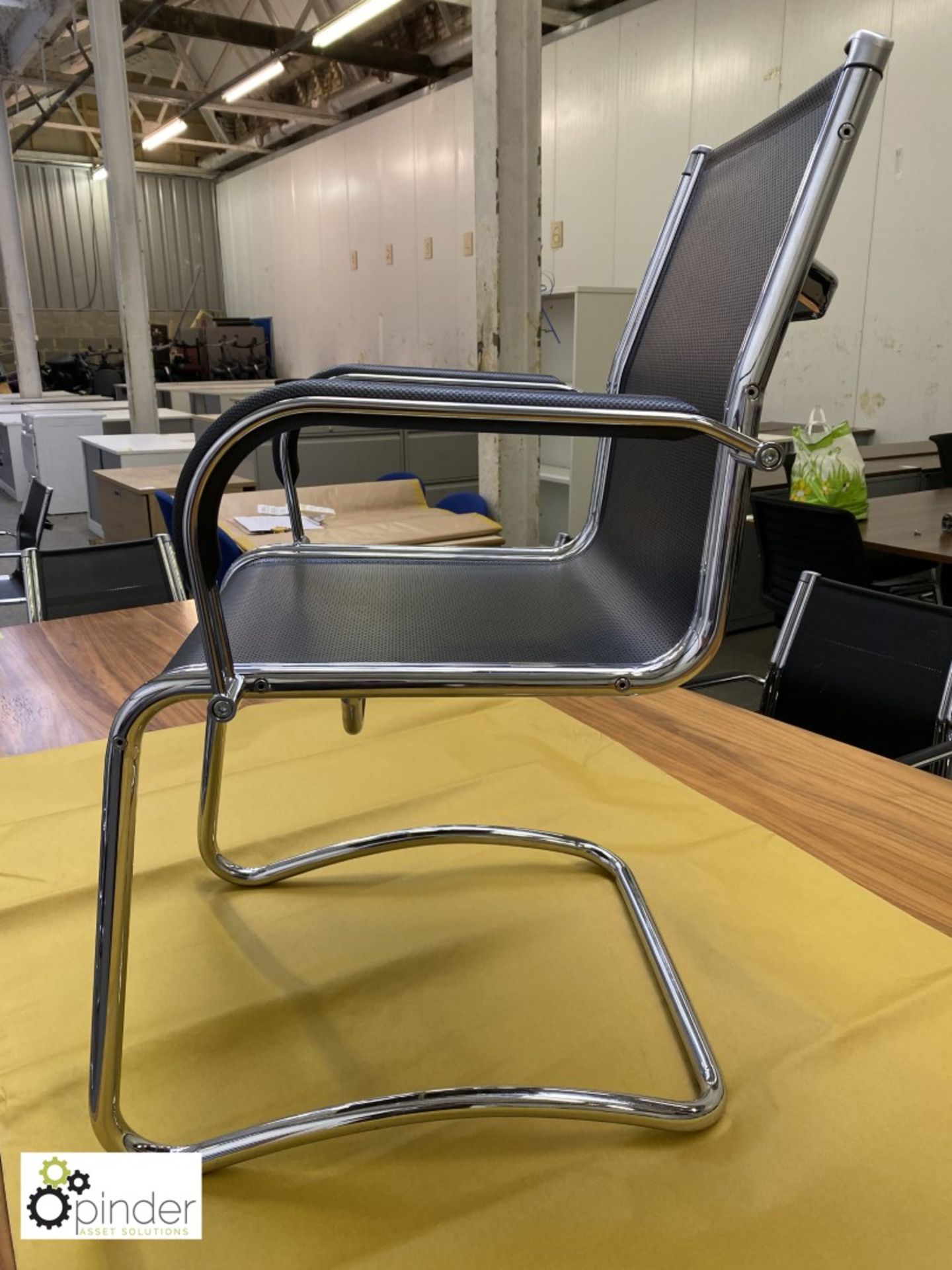 Set 4 Sitland chrome framed cantilever Meeting Chairs, leather effect mesh - Image 2 of 5