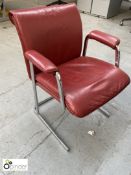 Set of 4 tubular framed cantilever leather upholstered Meeting Chairs, red