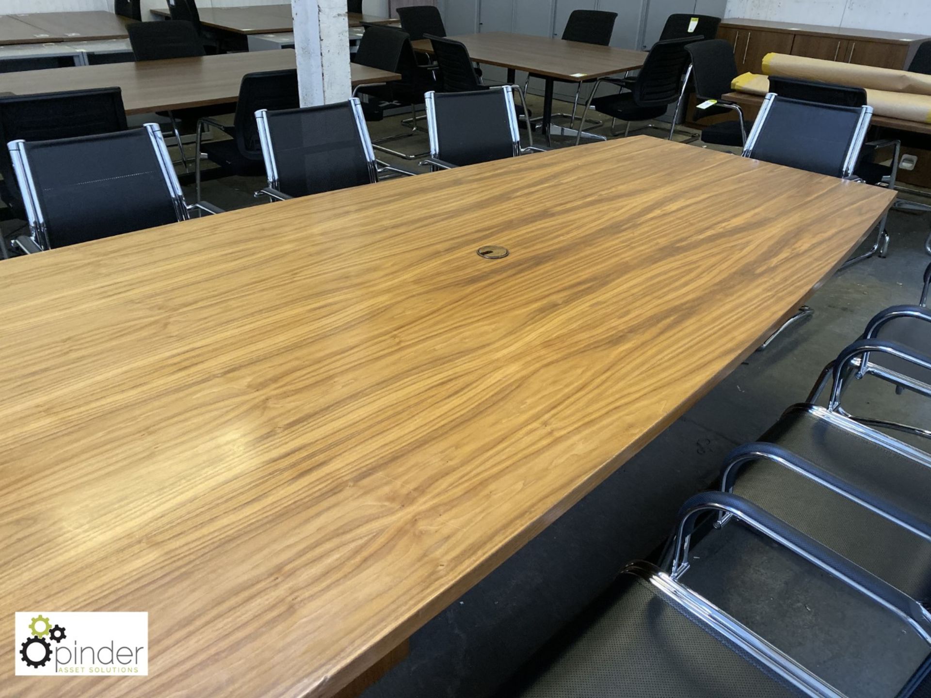 Walnut boat shaped Boardroom Table, 5600mm x 1510mm max, with 3 walnut support bases - Image 10 of 10