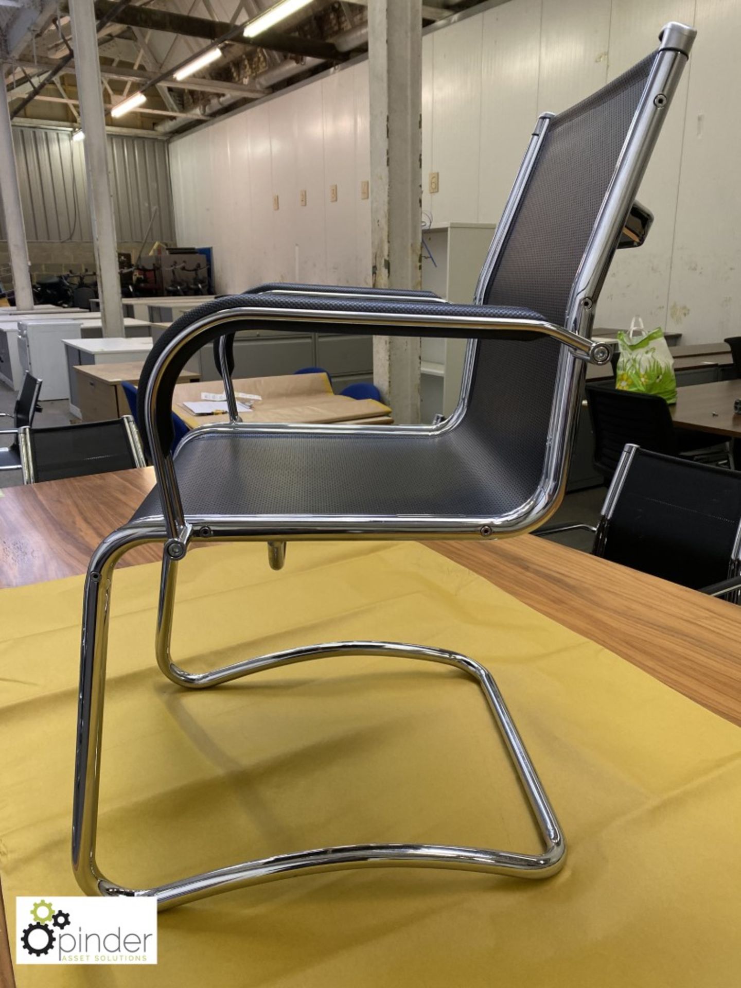 Set 4 Sitland chrome framed cantilever Meeting Chairs, leather effect mesh - Image 2 of 5