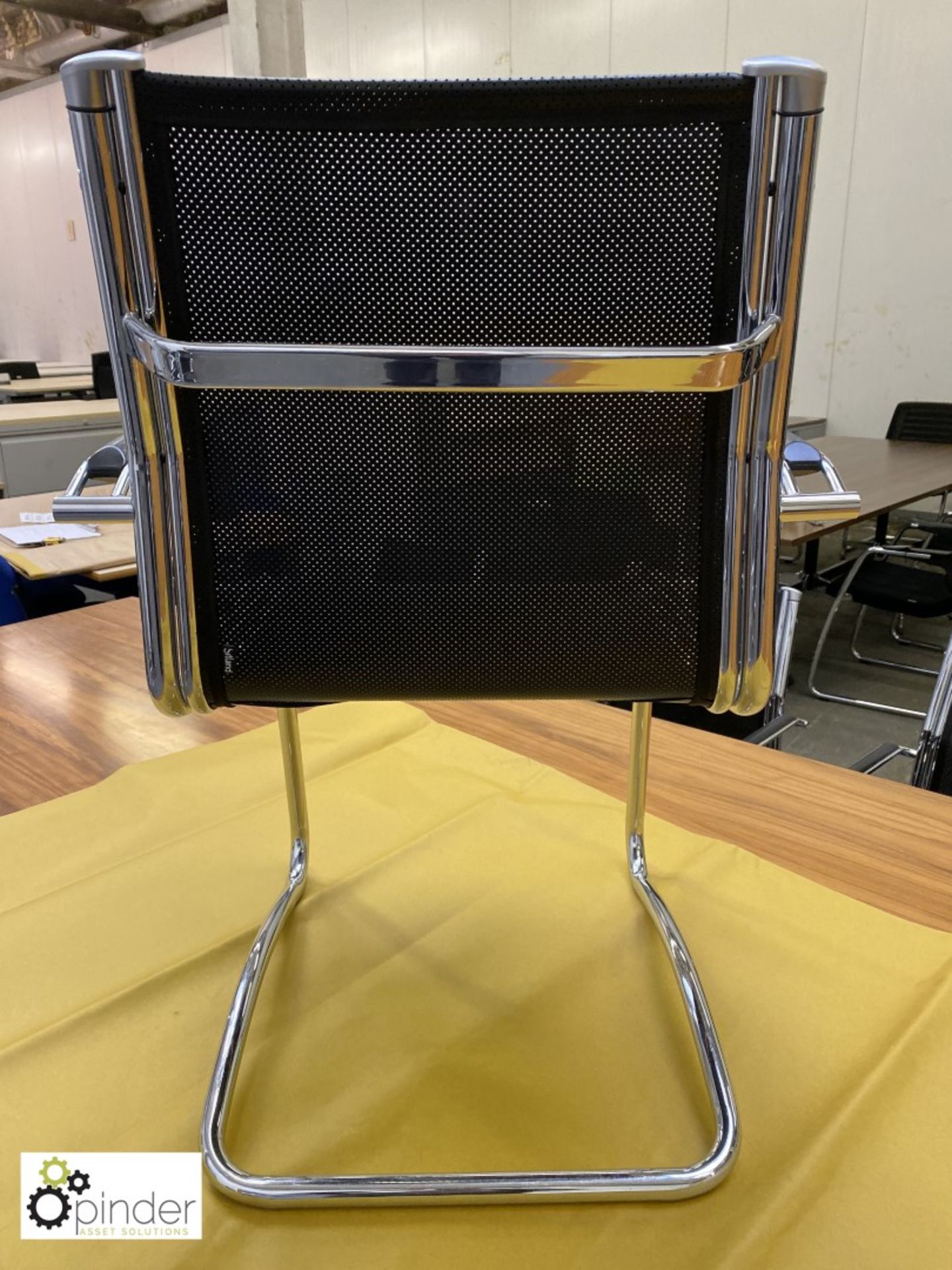 Set 4 Sitland chrome framed cantilever Meeting Chairs, leather effect mesh - Image 5 of 5