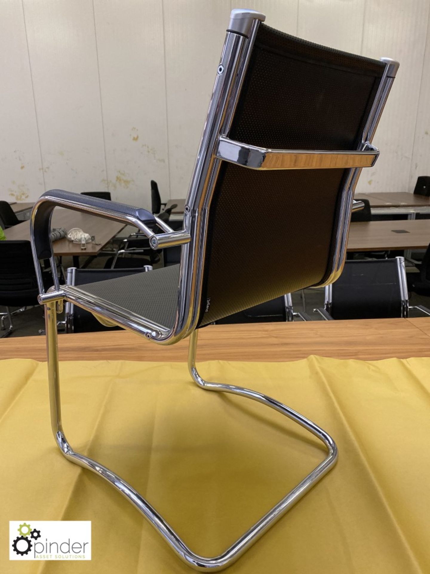 Set 4 Sitland chrome framed cantilever Meeting Chairs, leather effect mesh - Image 3 of 5