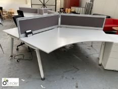 3-person Desk Pod, white, with 3 privacy screens