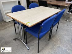 Light oak effect Meeting Table, 1400mm x 800mm, with 4 tubular framed upholstered meeting chairs,