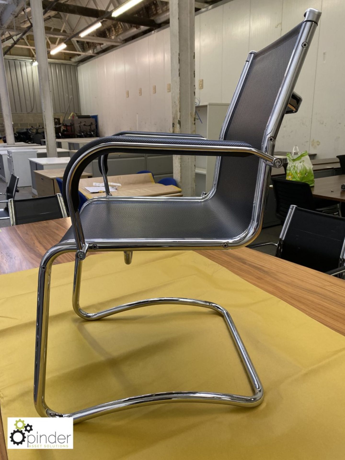 Set 4 Sitland chrome framed cantilever Meeting Chairs, leather effect mesh - Image 2 of 5