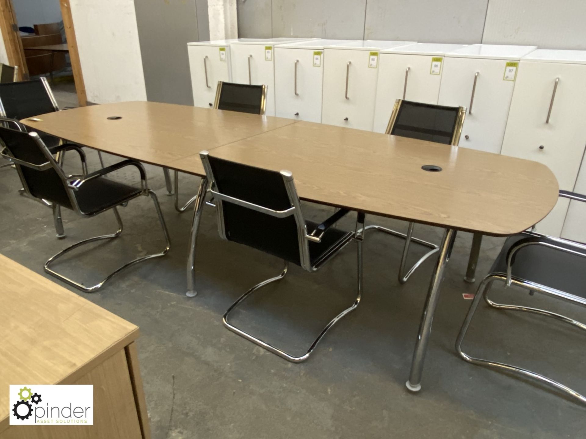 Oak effect 2-section Boardroom Table, 3000mm x 1200mm, with 3 sets chrome legs - Image 4 of 5