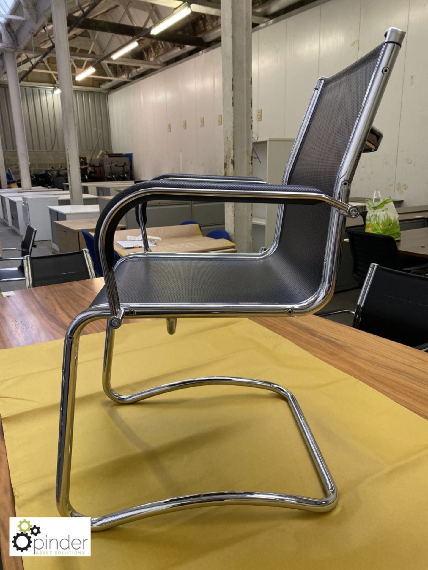 Set 4 Sitland chrome framed cantilever Meeting Chairs, leather effect mesh - Image 2 of 5